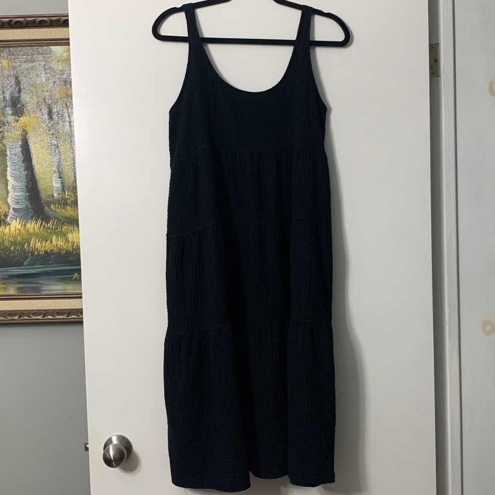 100% Cotton Tiered Black Sleeveless Midi Dress